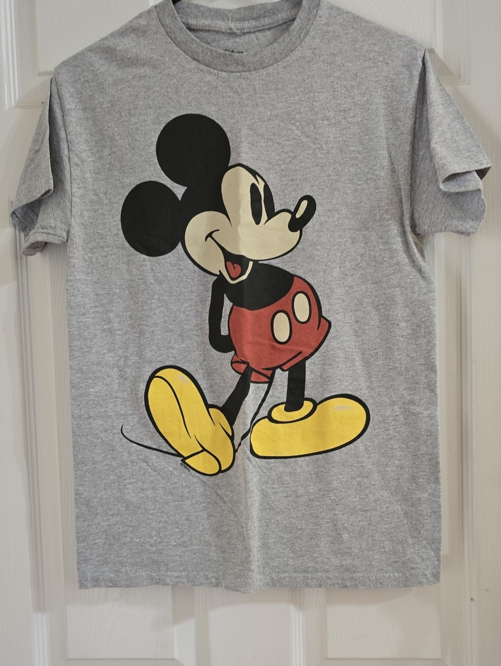 Disney Grey Mickey Mouse Graphic Tee with Red and Yellow Accents